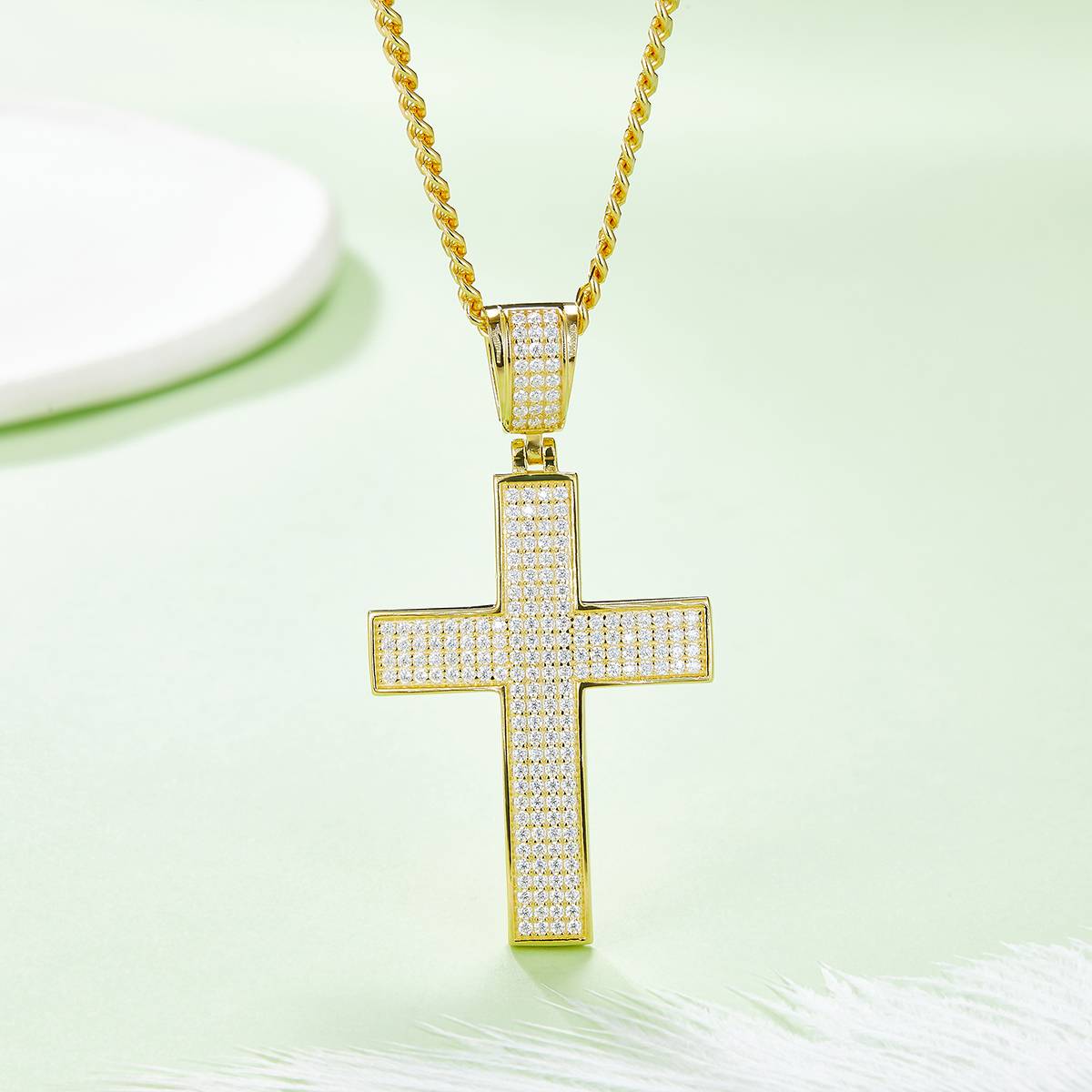 Classic luxury cross necklace S925 silver pendant Moissanite cherry stone D-grade